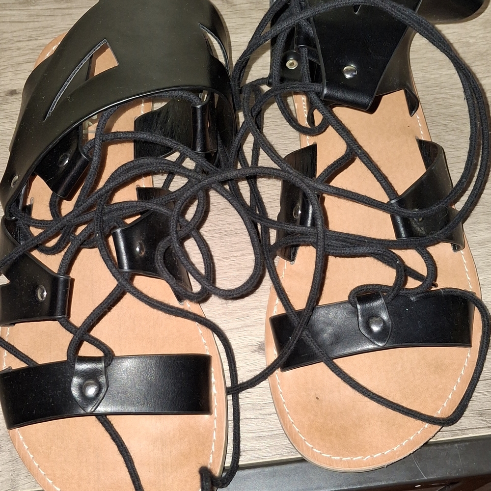 Soda Black Lace-Up Sandals